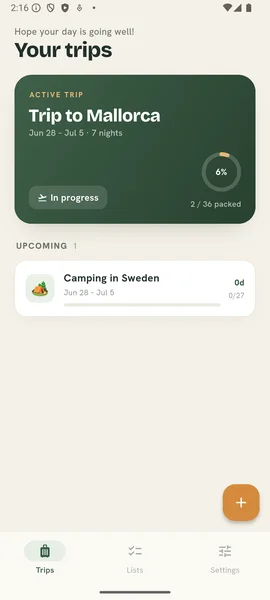 PackBuddy Trips Screen Screenshot